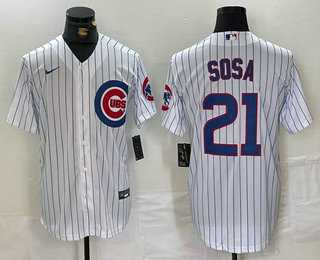 Mens Chicago Cubs #21 Sammy Sosa White With Patch Cool Base Stitched Baseball Jersey